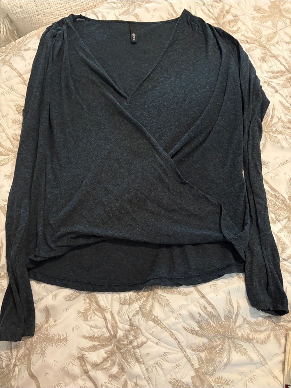 Dark Green Cross-Front Long Sleeve Top